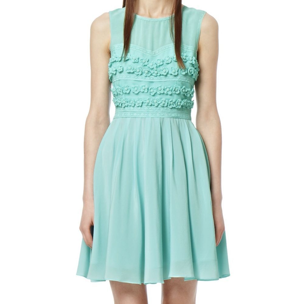 Reiss Lemine floral embroidered dress in turquoise